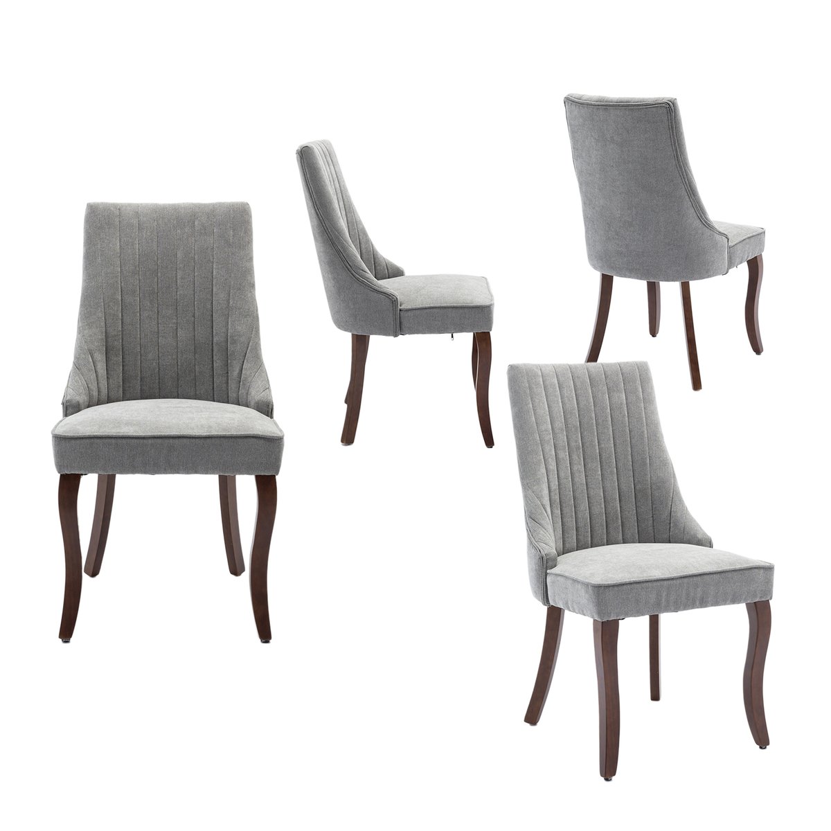 Lot de 4 chaises de salle à manger en tissu chenille avec pieds bois, GERRYB gris, MEUBLES COSY