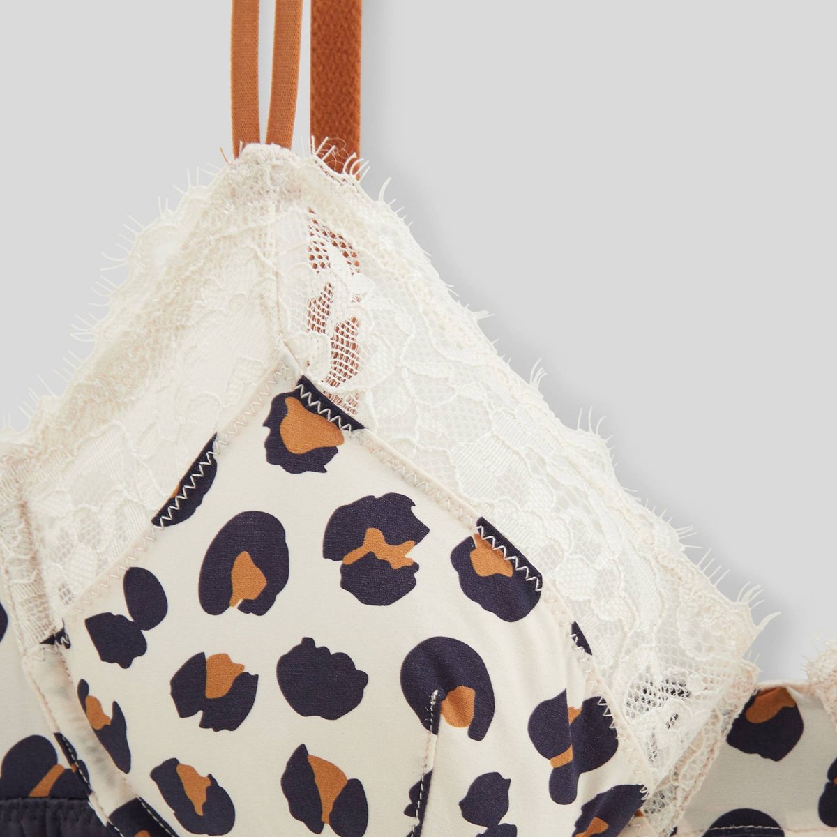 Soutien-gorge corbeille balconnet ZOE en microfibre imprimée et dentelle ecru, MONOPRIX