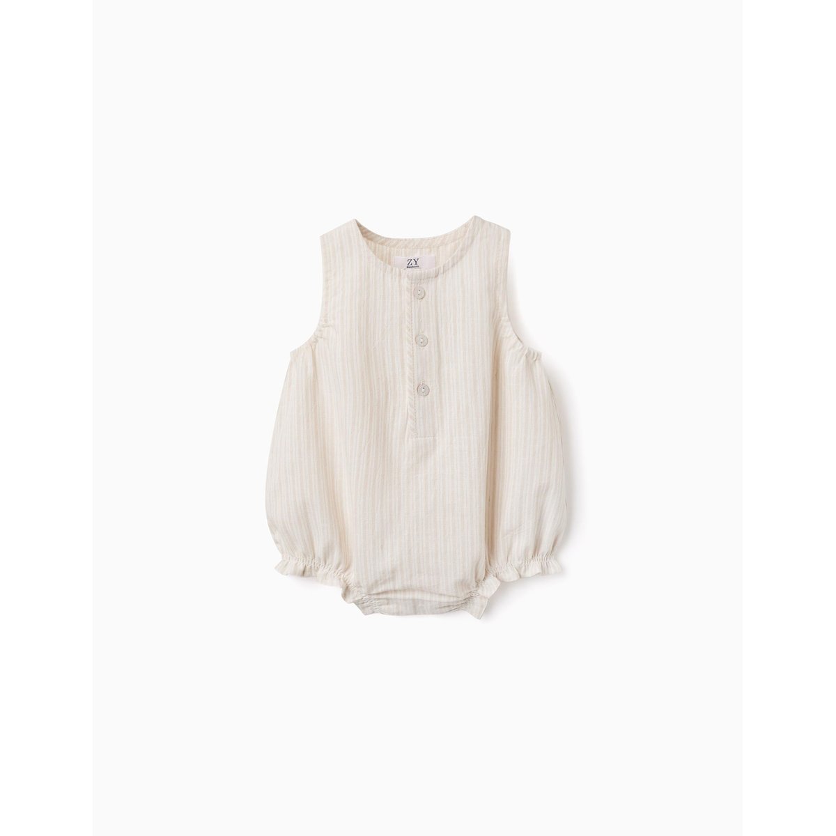 Barboteuse en coton et lin à rayures beige clair, ZIPPY
