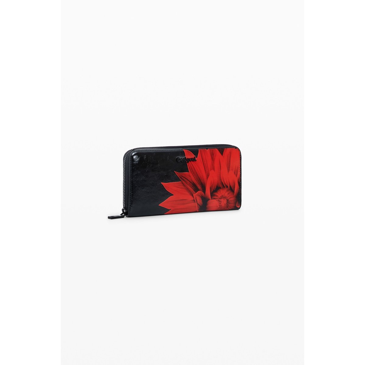 Grand porte-monnaie effet cuir fleur noir, DESIGUAL