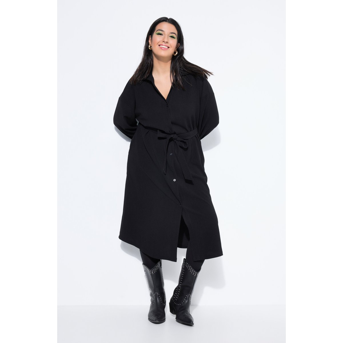 Robe chemisier coupe évasée noir, STUDIO UNTOLD