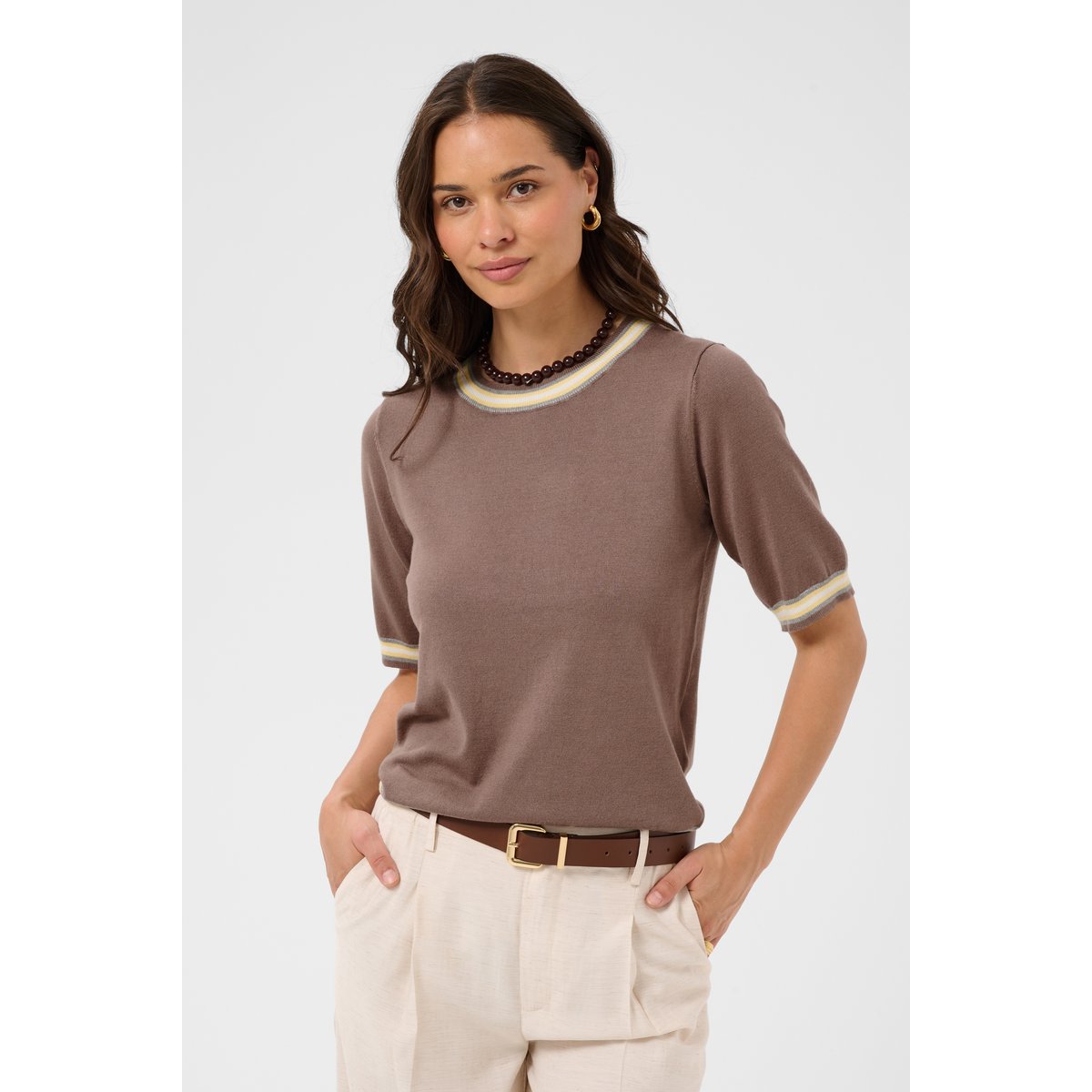 Pullover tricoté beige deep taupe/multi stripes, KAFFE