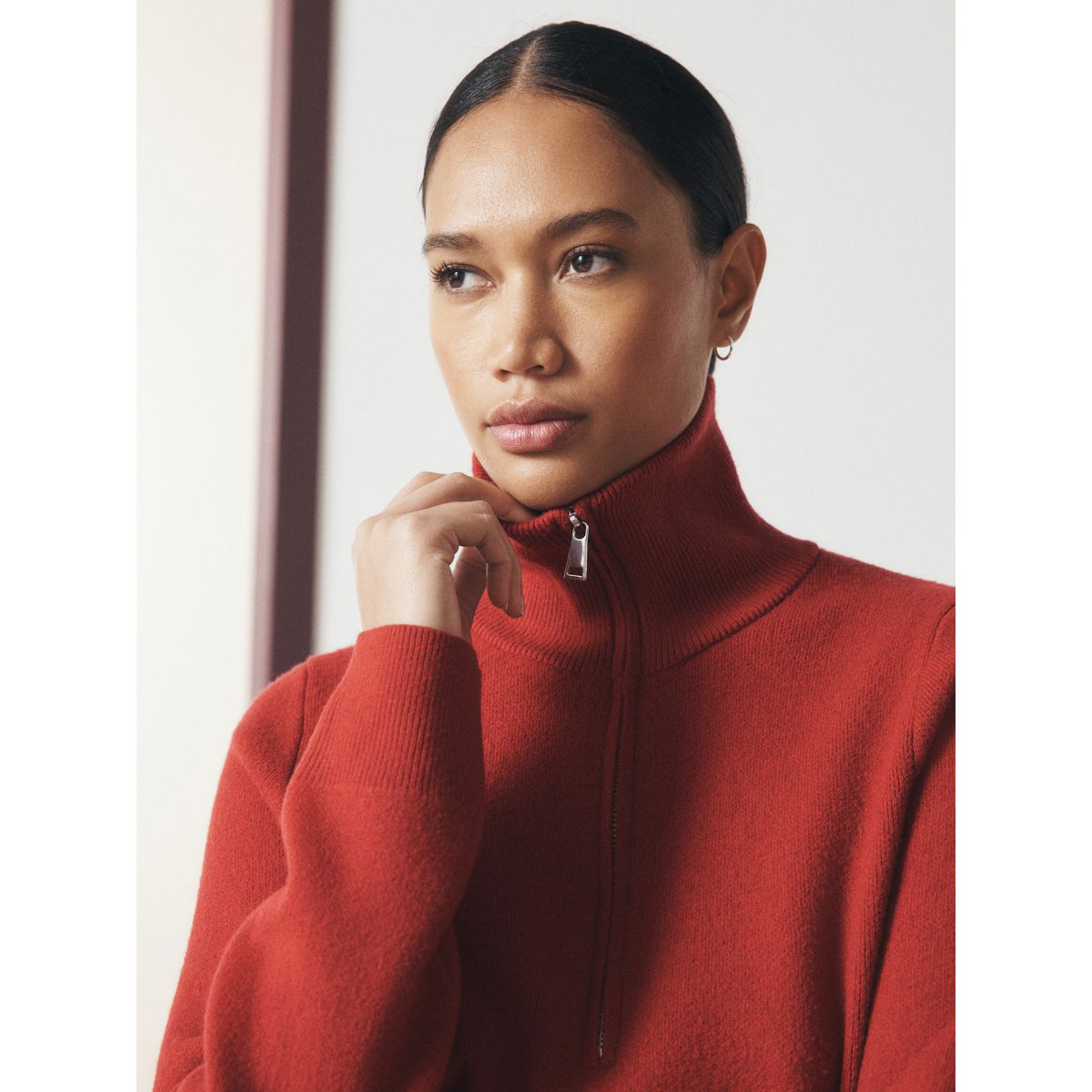 Pull ultra-doux à col cheminée zippé rouge, NEXT