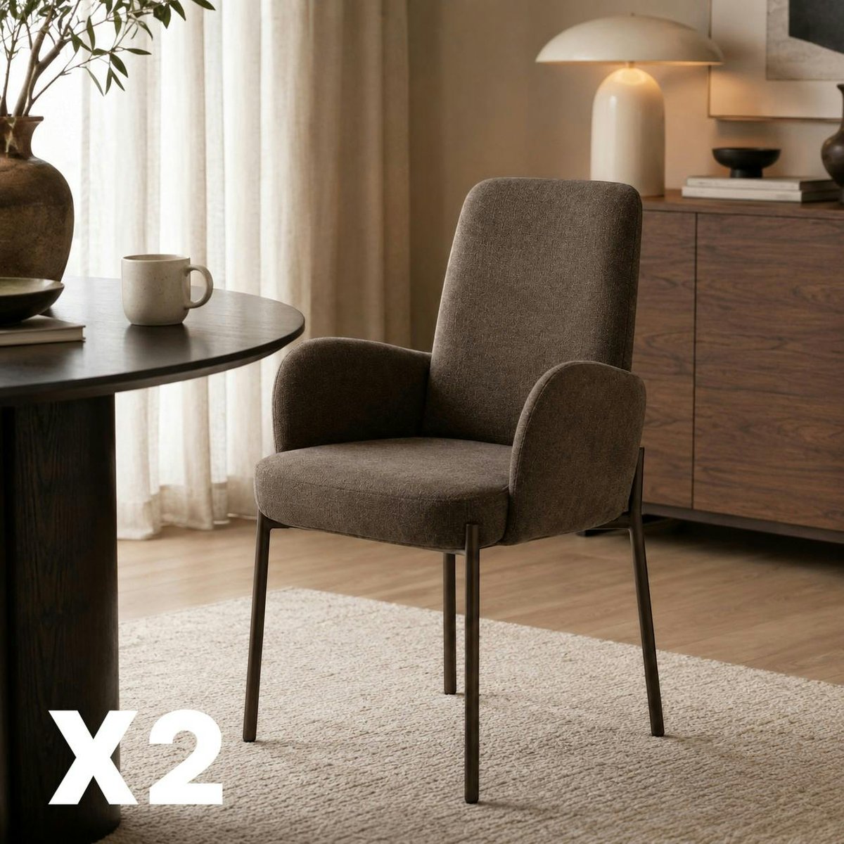 Fauteuil de table en tissu (lot de 2) AUREN marron, PIER IMPORT
