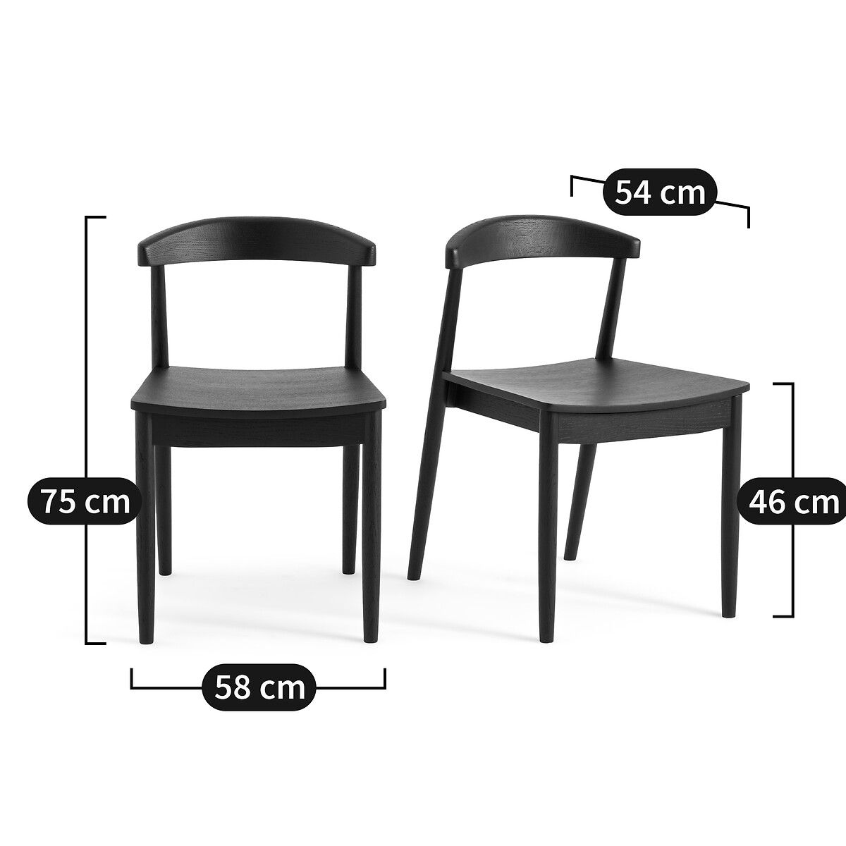 Lot de 2 chaises chêne teinté noir, Galb chêne teinté noir, AM.PM