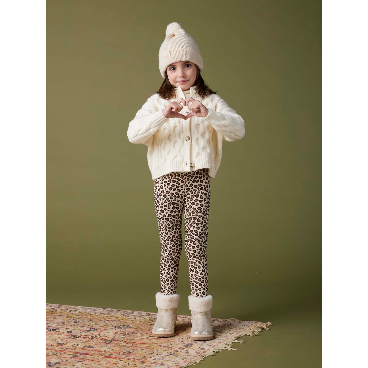 Legging doublé maille polaire marron imprimé, VERTBAUDET