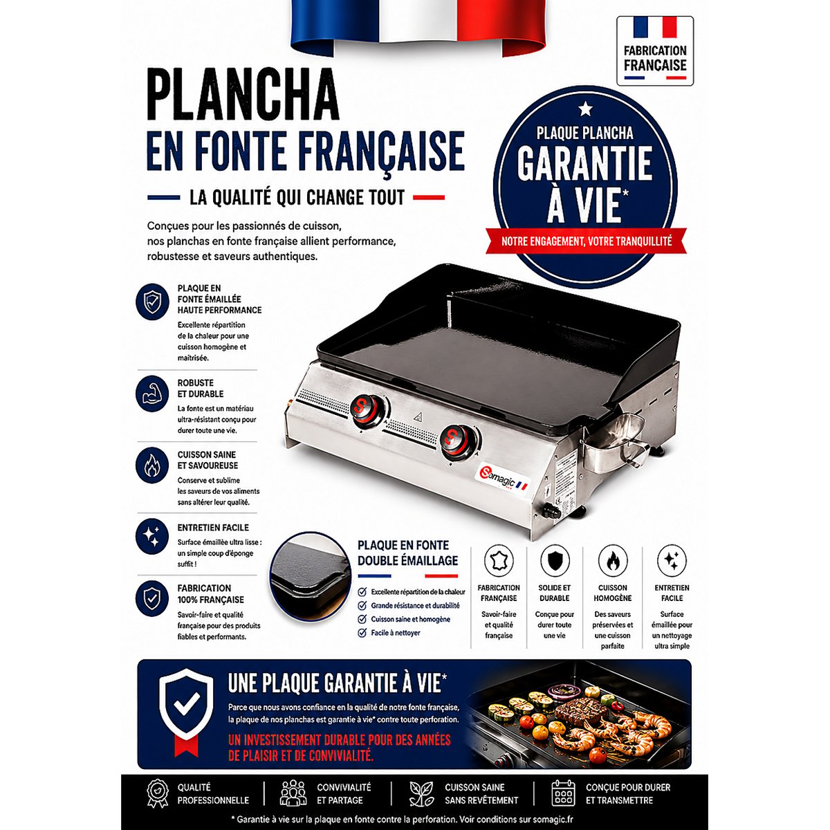 Plancha à gaz à poser pour 15 convives gris clair, noir, gris clair, SOMAGIC
