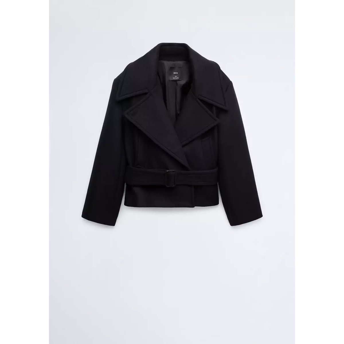 Manteau laine ceinture noir, MANGO