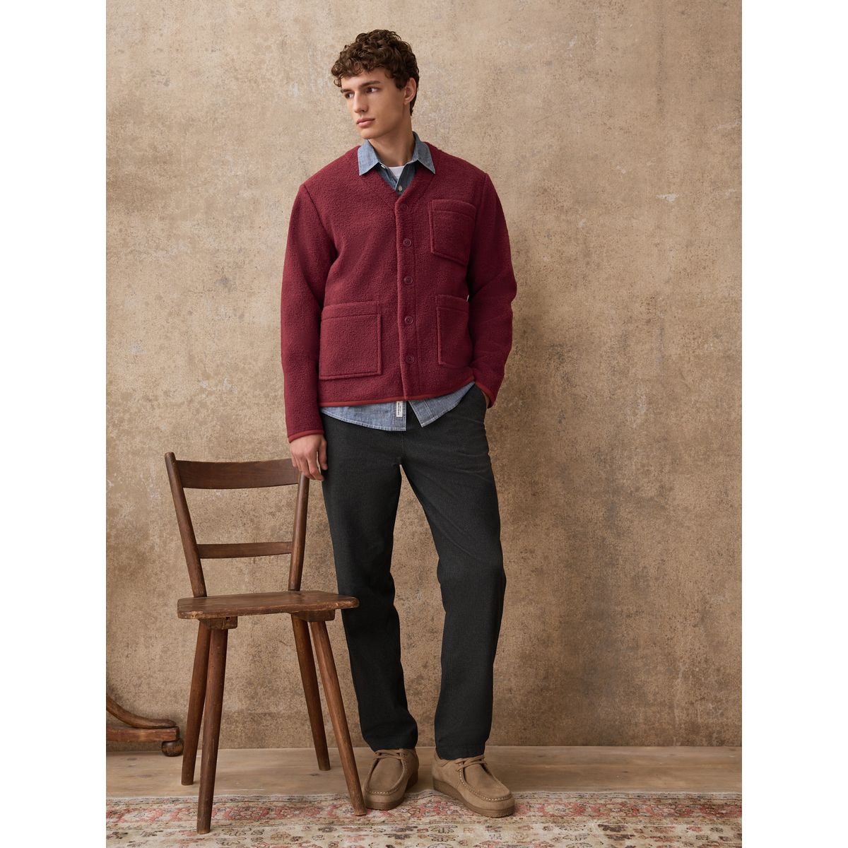 Cardigan en polaire aspect laine marron rouille, NEXT