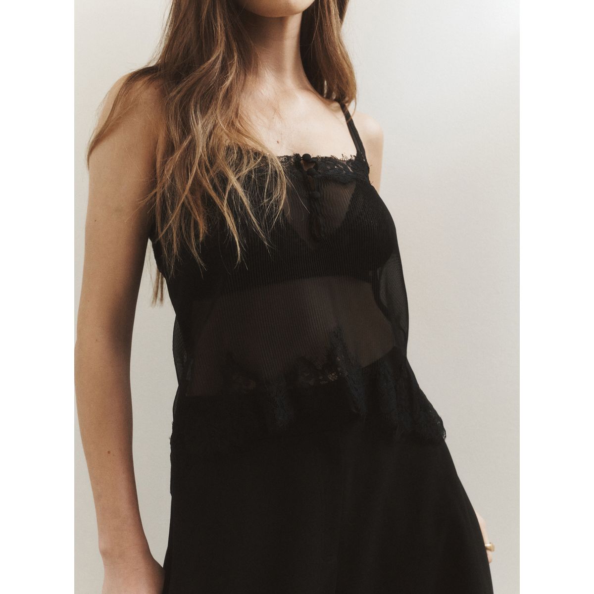 Caraco bordé de dentelle transparente noir, NEXT