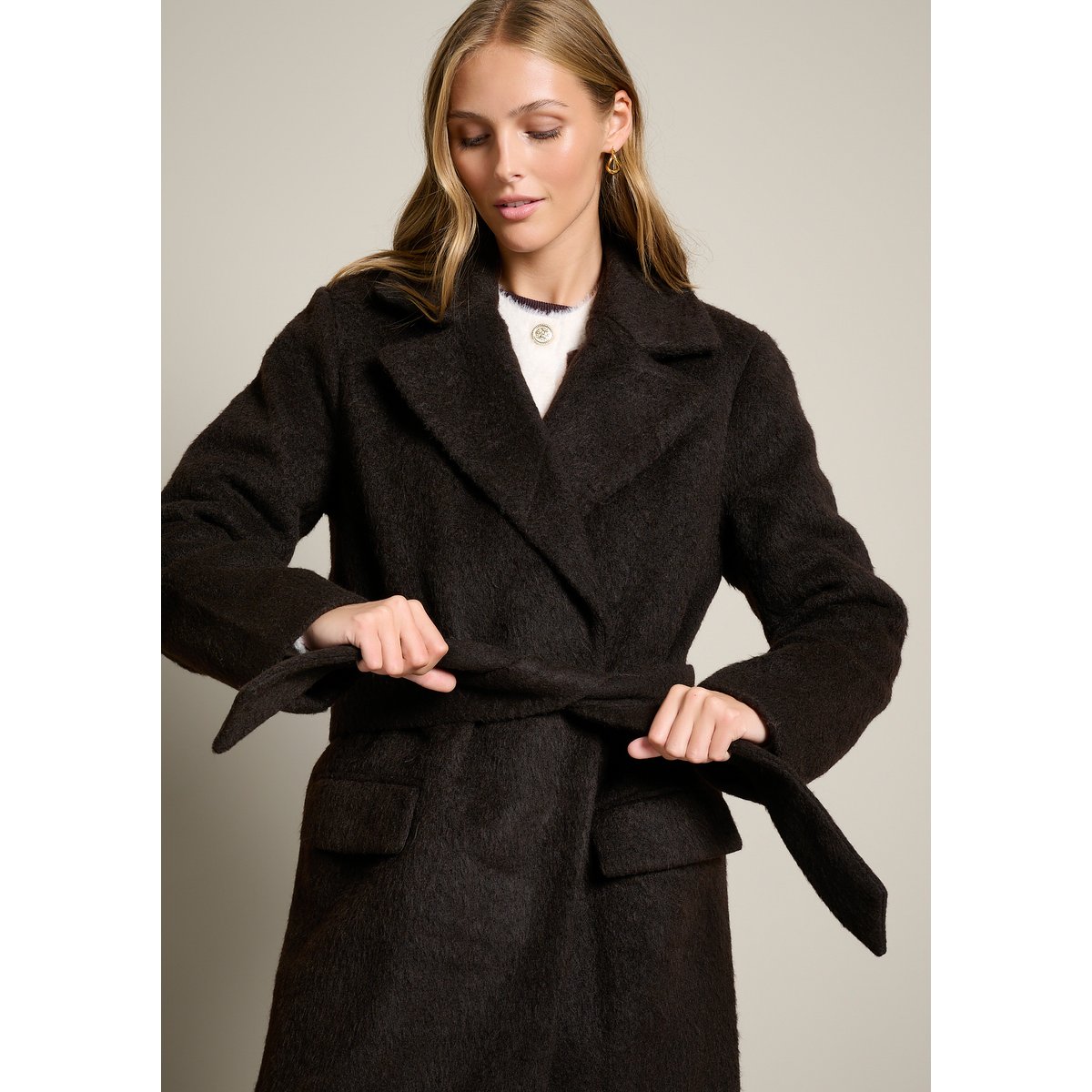 Manteau long oversize brun fonce chocolate, LOLALIZA