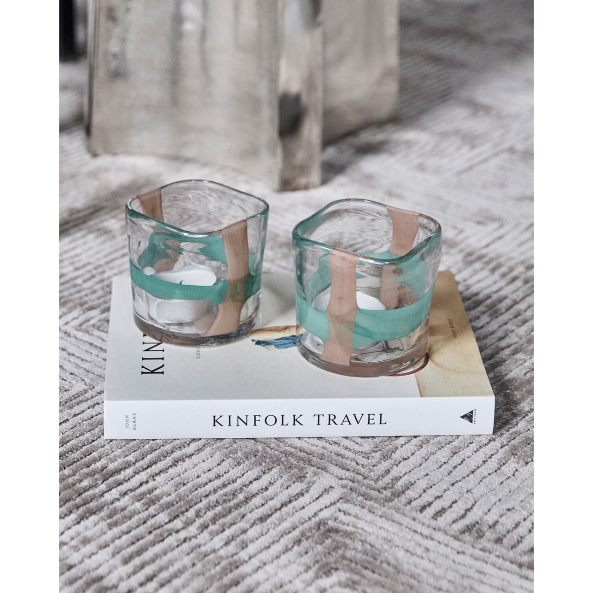 Lot de 2 photophores Hollis vert, marron, HOUSE DOCTOR