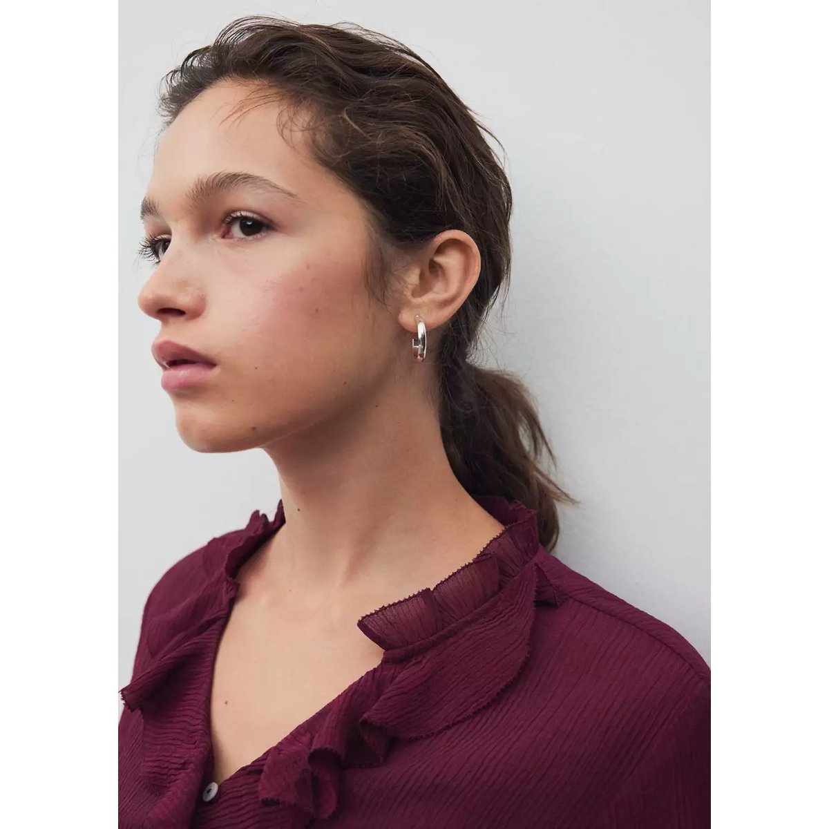Chemise en mousseline texturée à volants mûre, MANGO TEEN