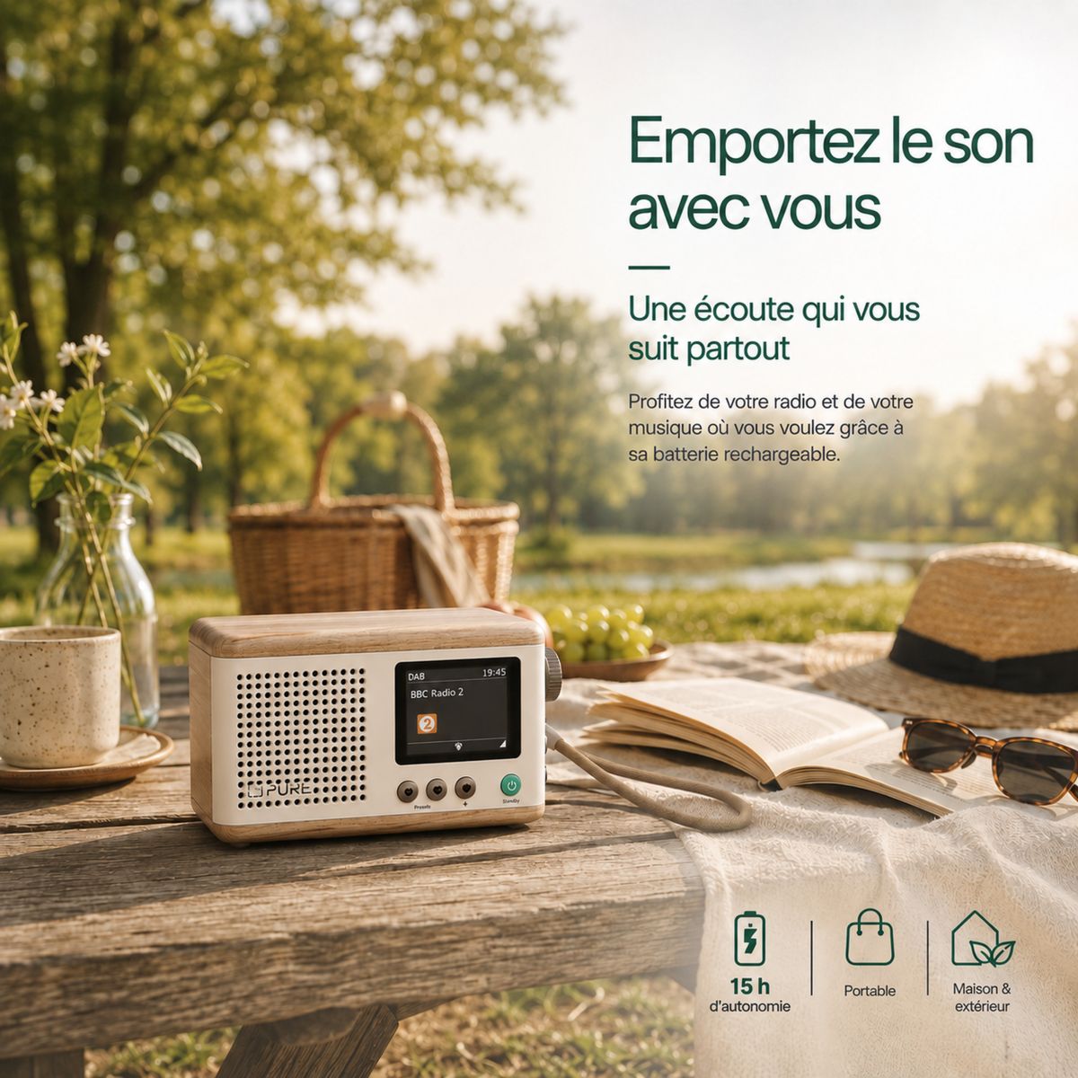 Radio DAB Classic Mini Cotton White/Oak couleur unique, PURE