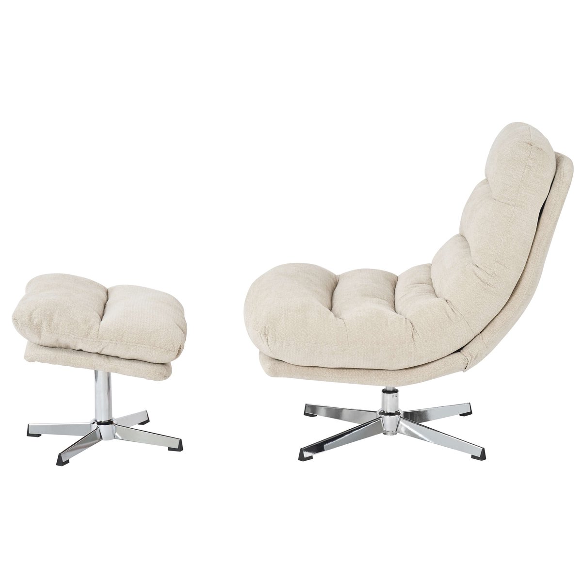 Fauteuil rotatif + repose-pieds tissu THEMIS blanc, BAÏTA
