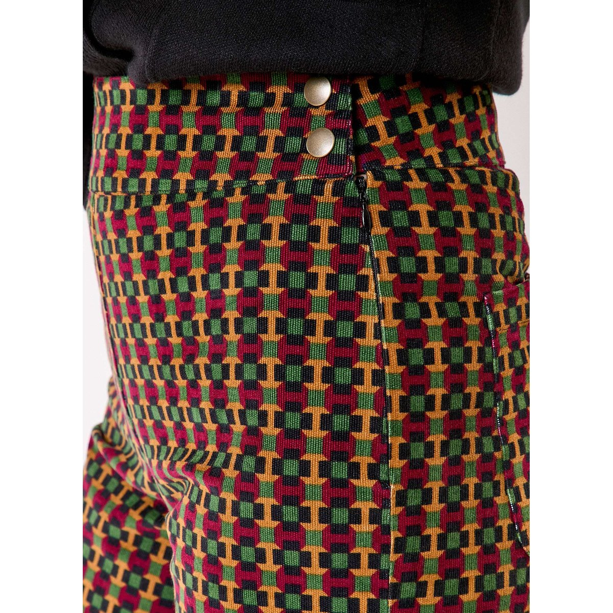 Pantalon imprimé droit large velours côtelé OSCAR vert signal, PRINCESSE NOMADE