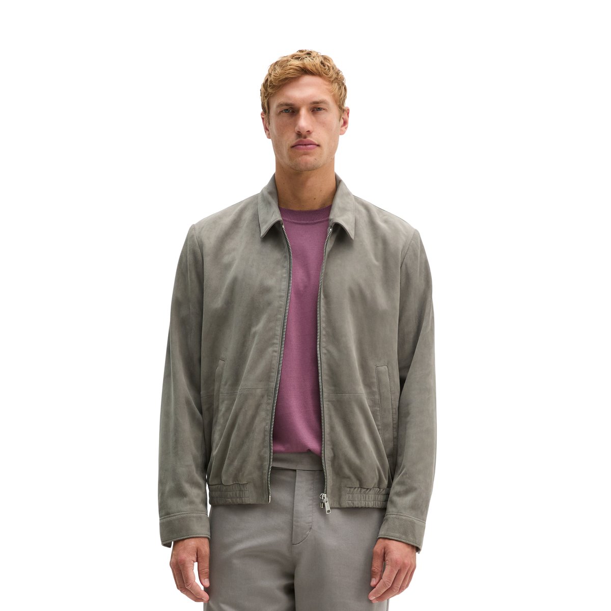 Veste en cuir coupe classique en cuir de chèvre velours souple gris, MARC O'POLO