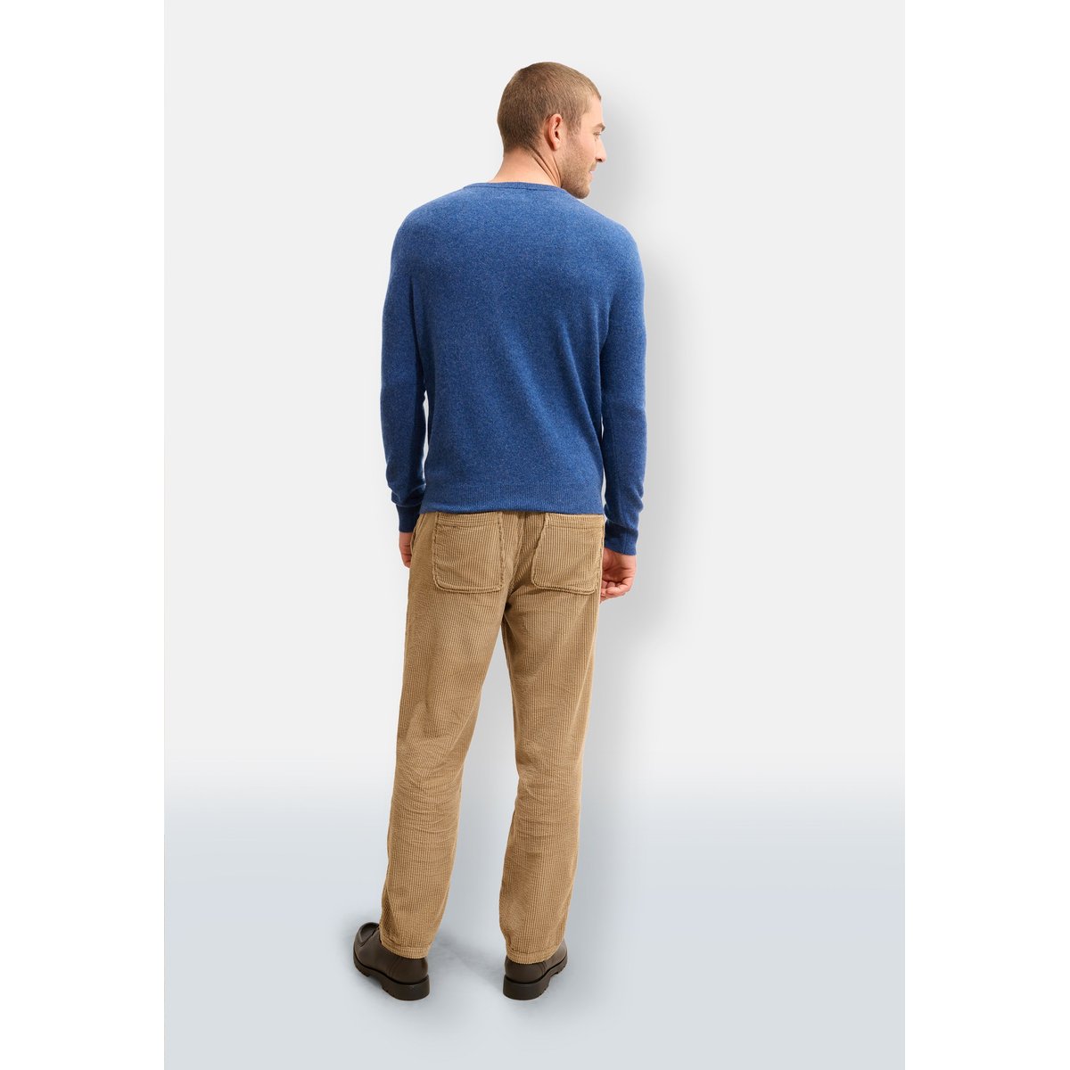 Pull Col V  Ocean Chiné Walt bleu foncé, JUST CASHMERE