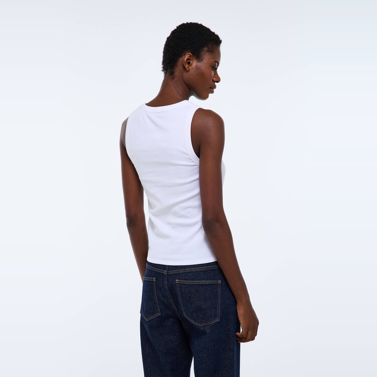 Débardeur côtelé uni en coton BIO GOTS blanc, MONOPRIX