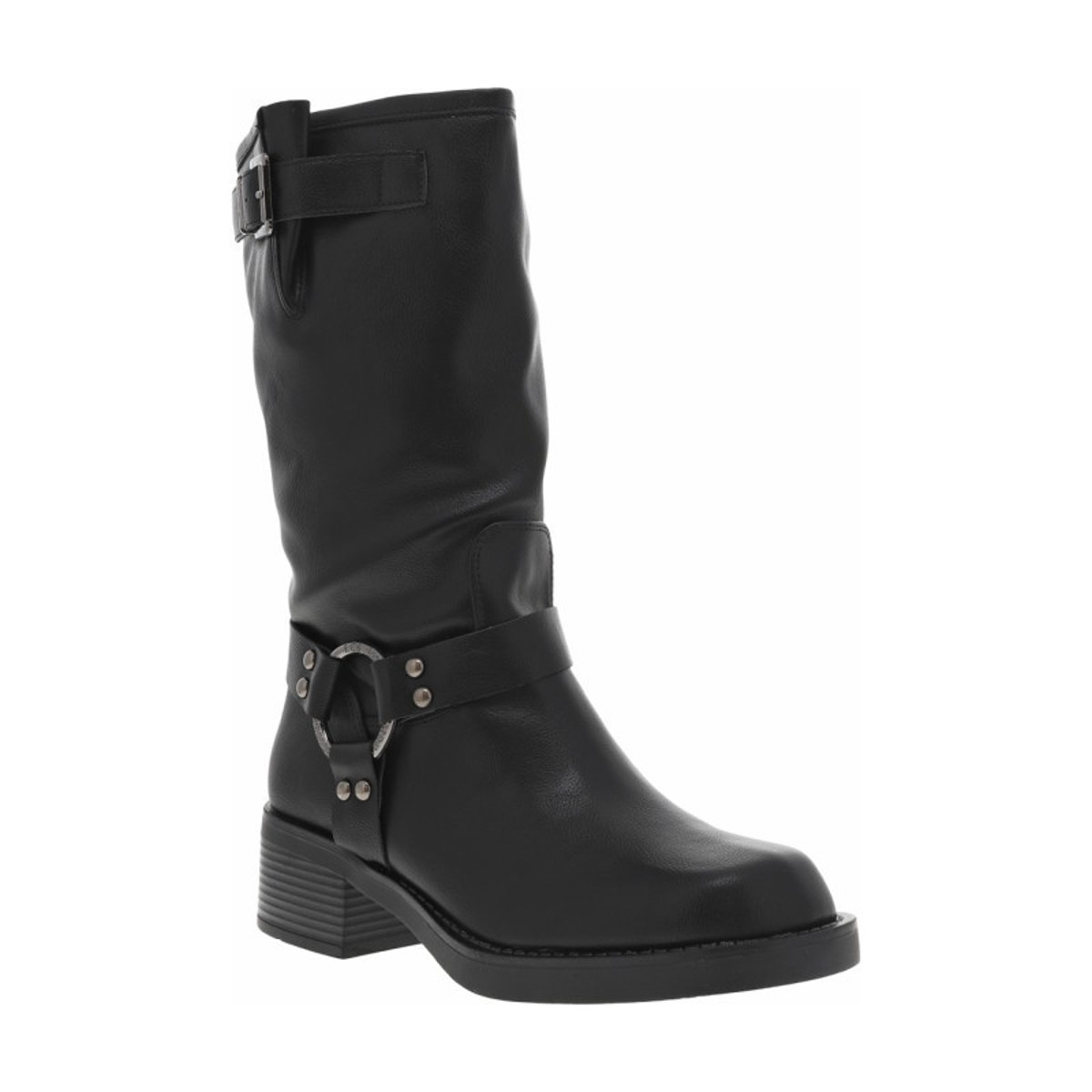 Bottes noires à talon décroché bas et à zip latéral avec bride et anneau gravé noires, LPB Les P'tites Bombes