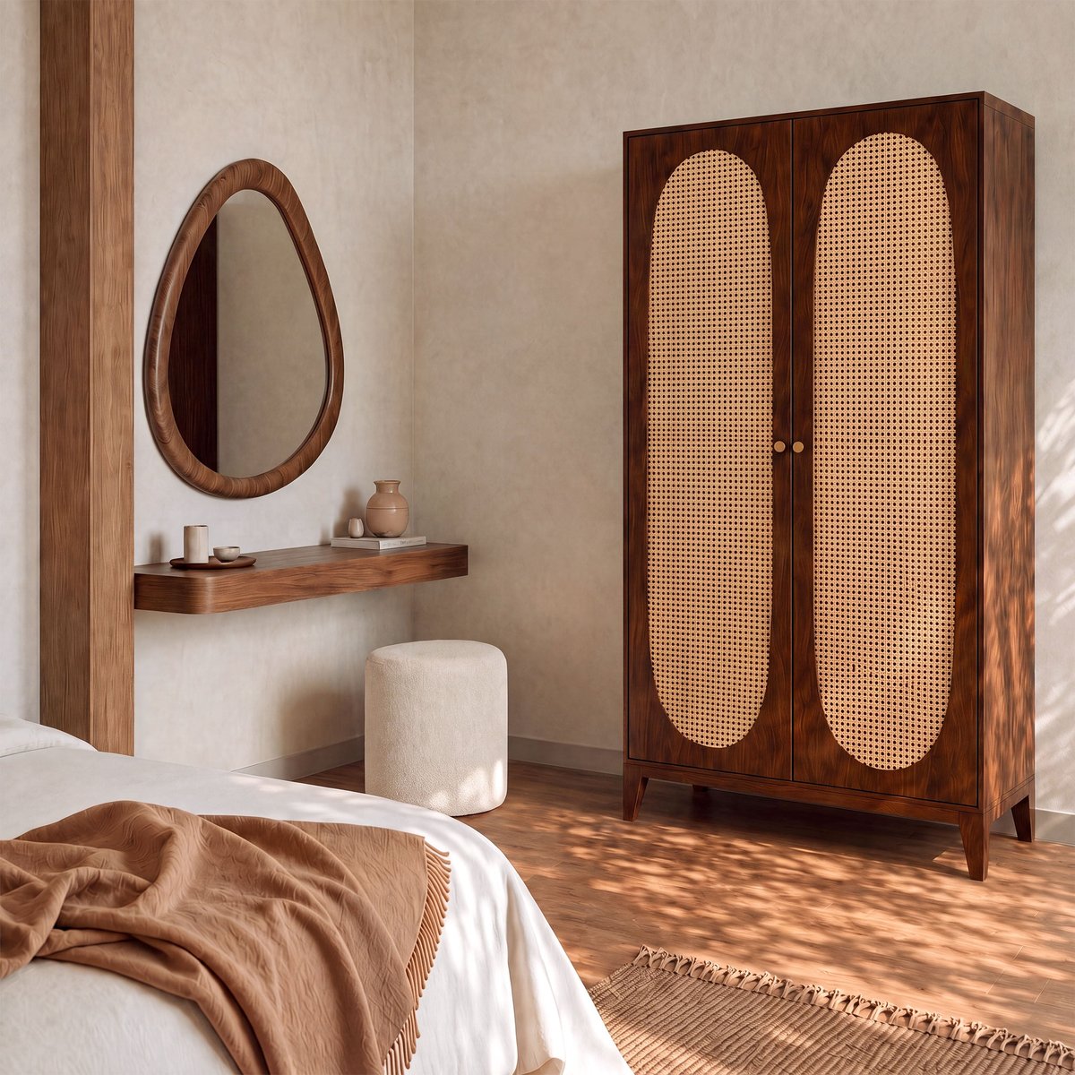 Amoire en bois de manguier et cannage - LANKA marron foncé, MAISON PAVANE