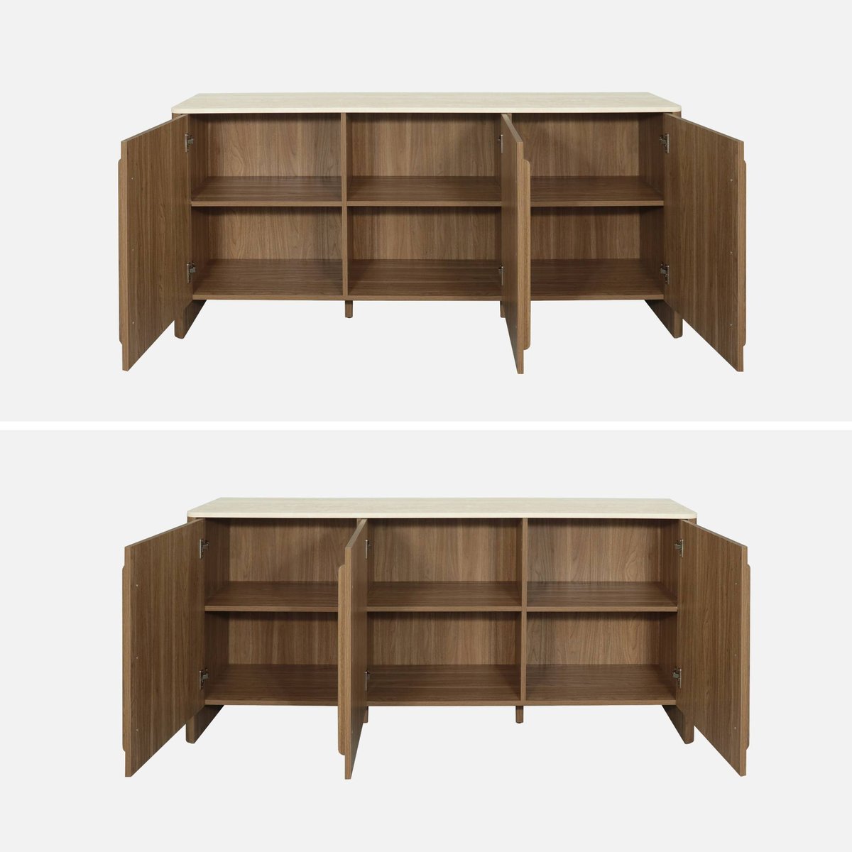 Buffet décor bois et effet travertin 3 portes 160cm ARETHA noyer, SWEEEK