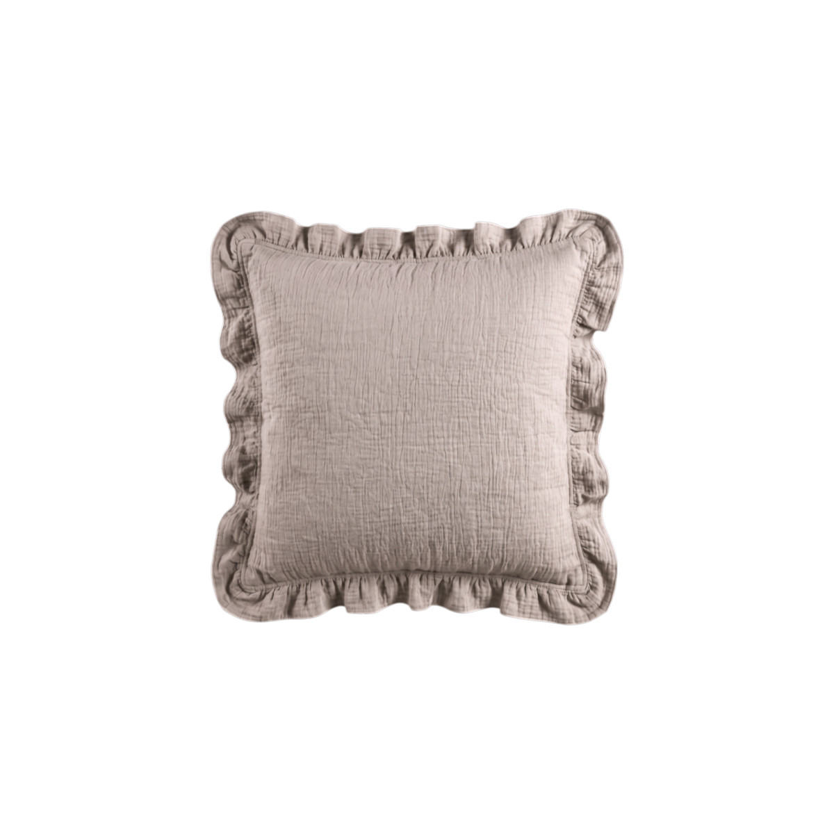 Housse de coussin a volants - Gaze de coton gris, TRADITION DES VOSGES