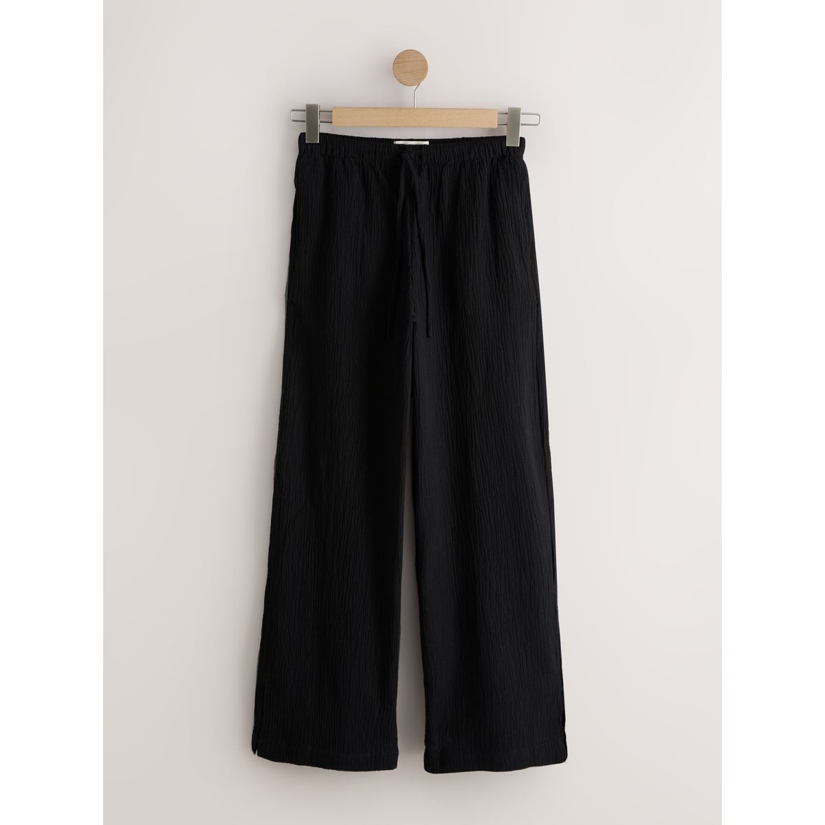 Pantalon large texturé contenant du lin noir, NEXT