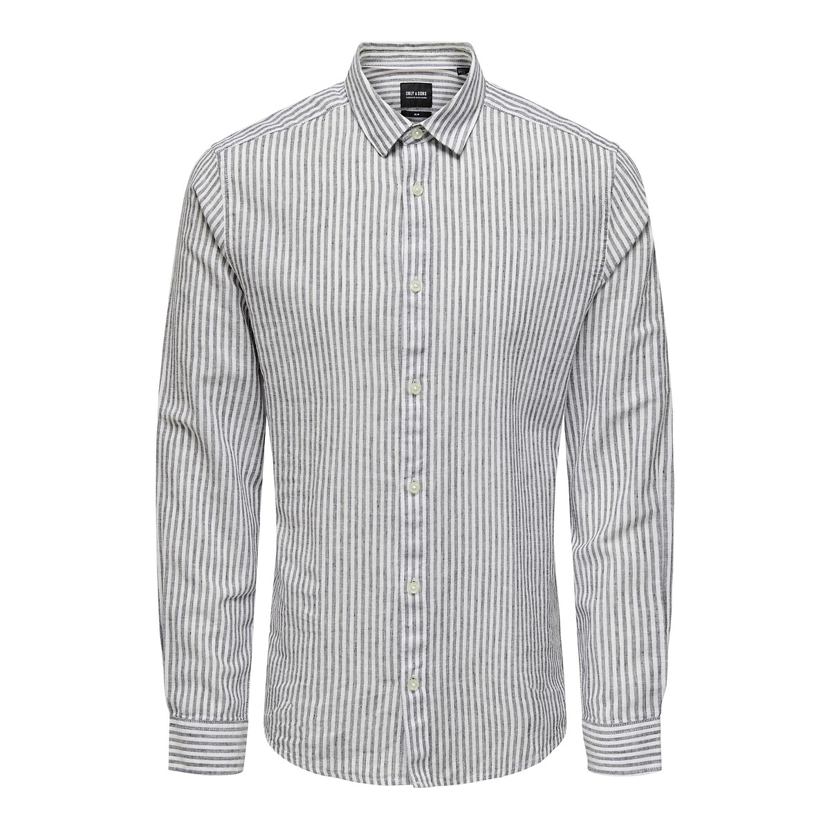 Chemise rayée slim fit coton lin bleu foncé, ONLY & SONS