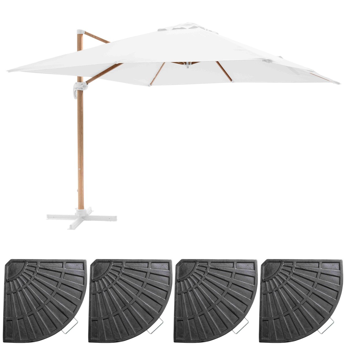 Parasol déporté 3 x 3m inclinable rotatif et 4 dalles lestées, BRESCIA ecru, OVIALA