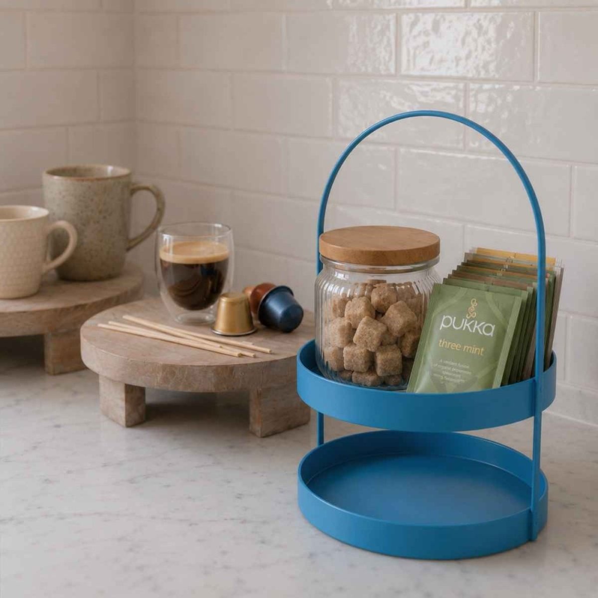 Plateau double en métal bleu 27x22cm bleu, ORNAMI