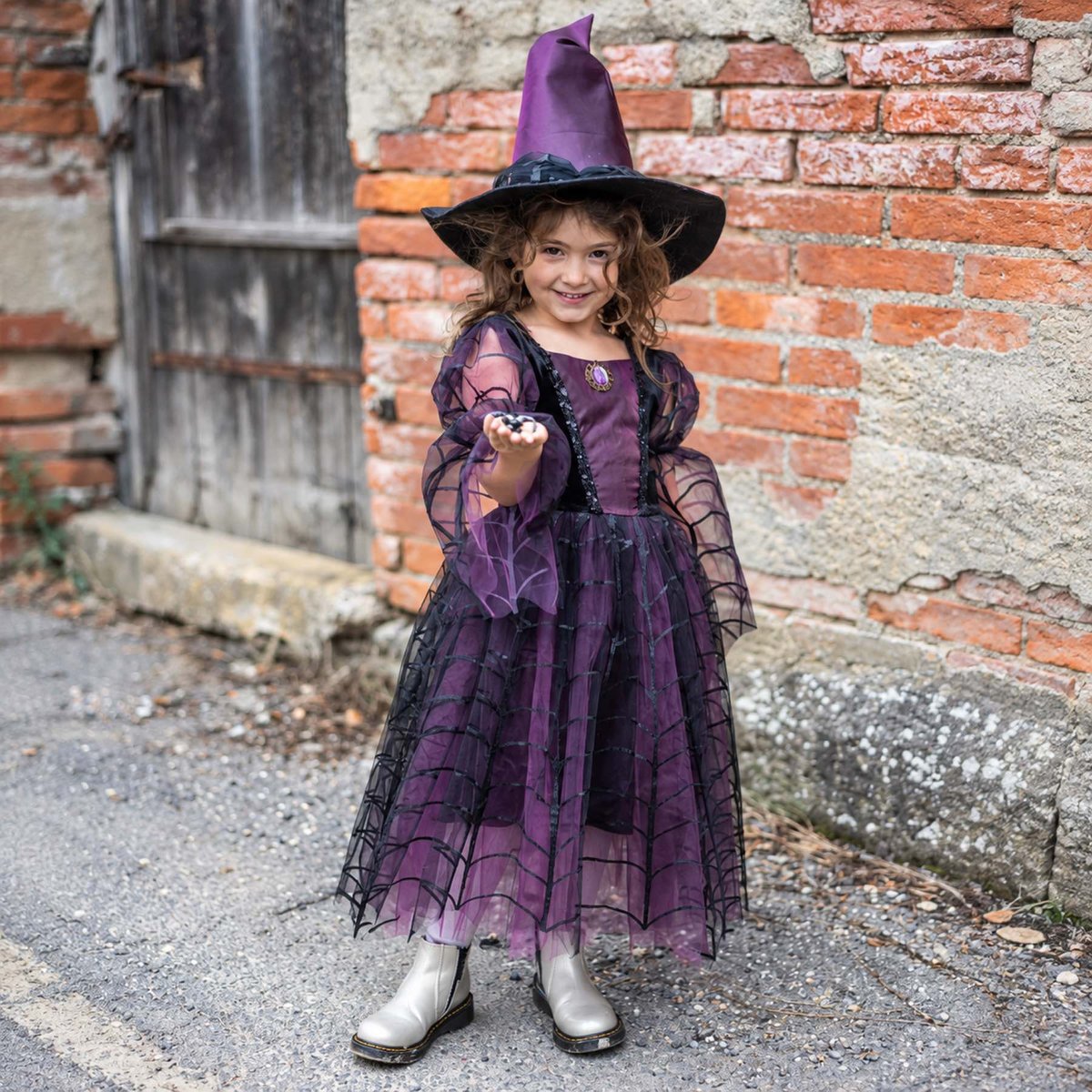 Déguisement enfant – Robe sorcière araignée violet, GREAT PRETENDERS