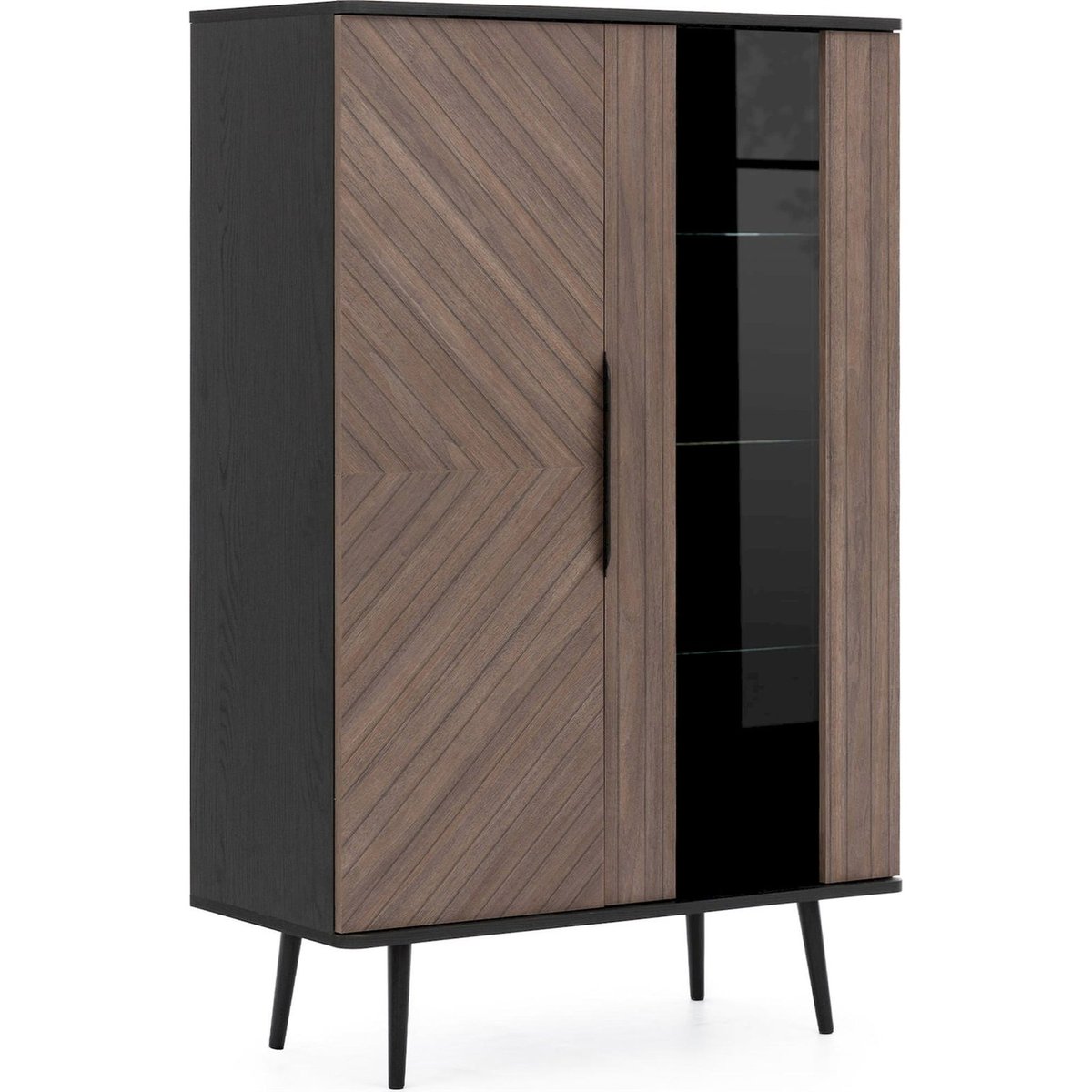 Vitrine 2 portes collection RINNILI noir graphite et effet bois captains deck, RECOLLECTION