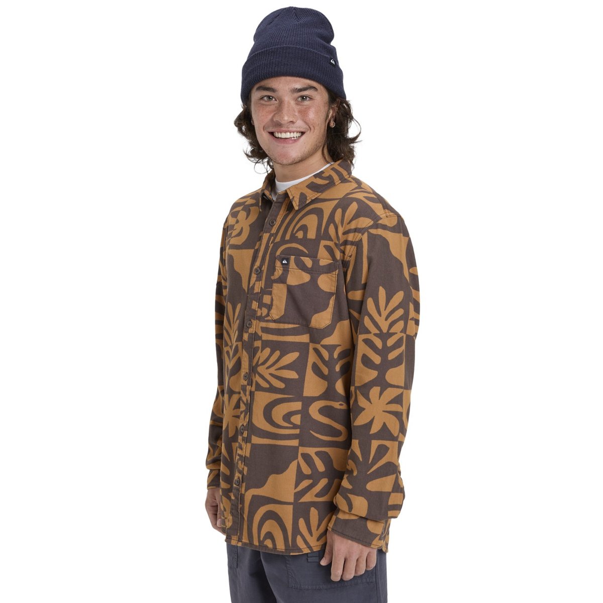 Chemise manches longues MOTHERFLY PRINTED marron almond desert checker, QUIKSILVER