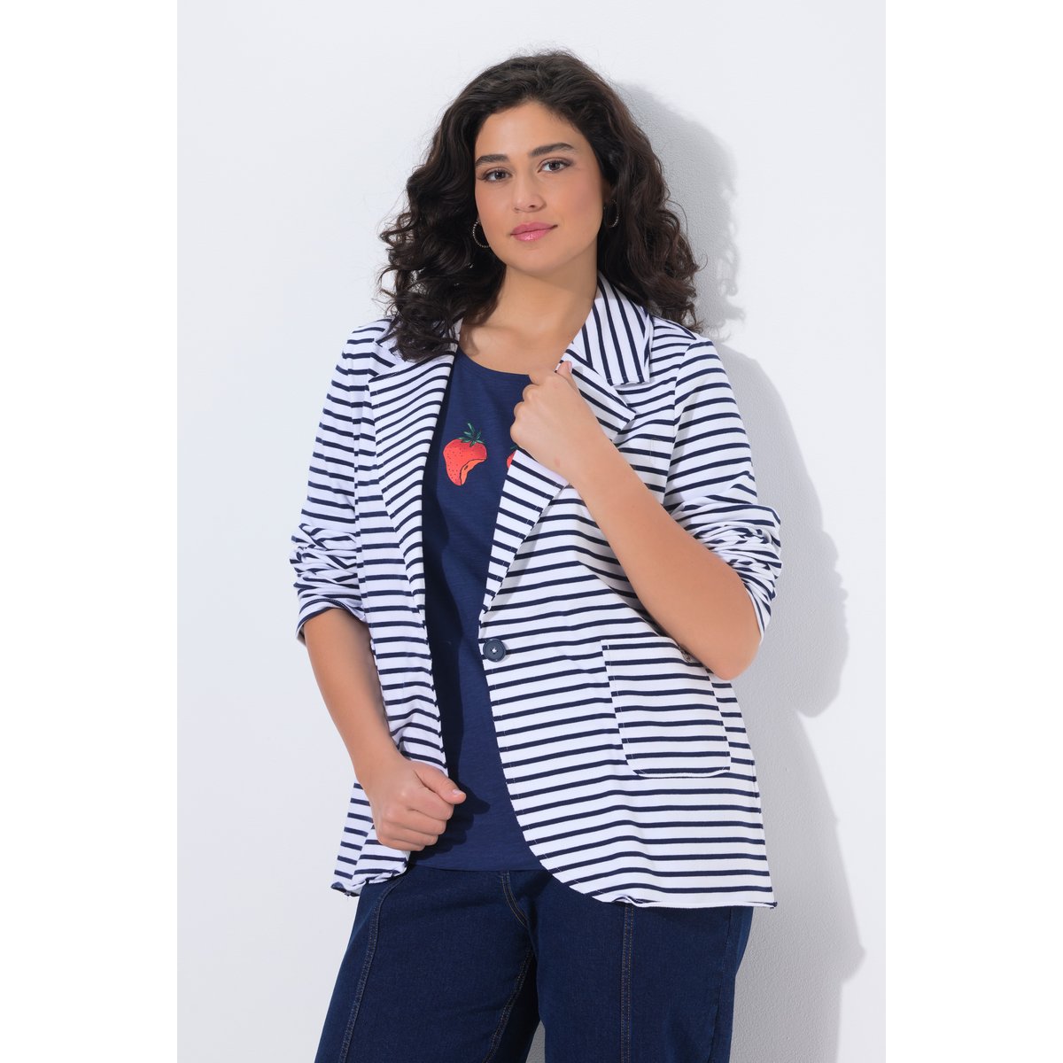 Blazer en jersey. Manches longues et col bleu encre, ULLA POPKEN