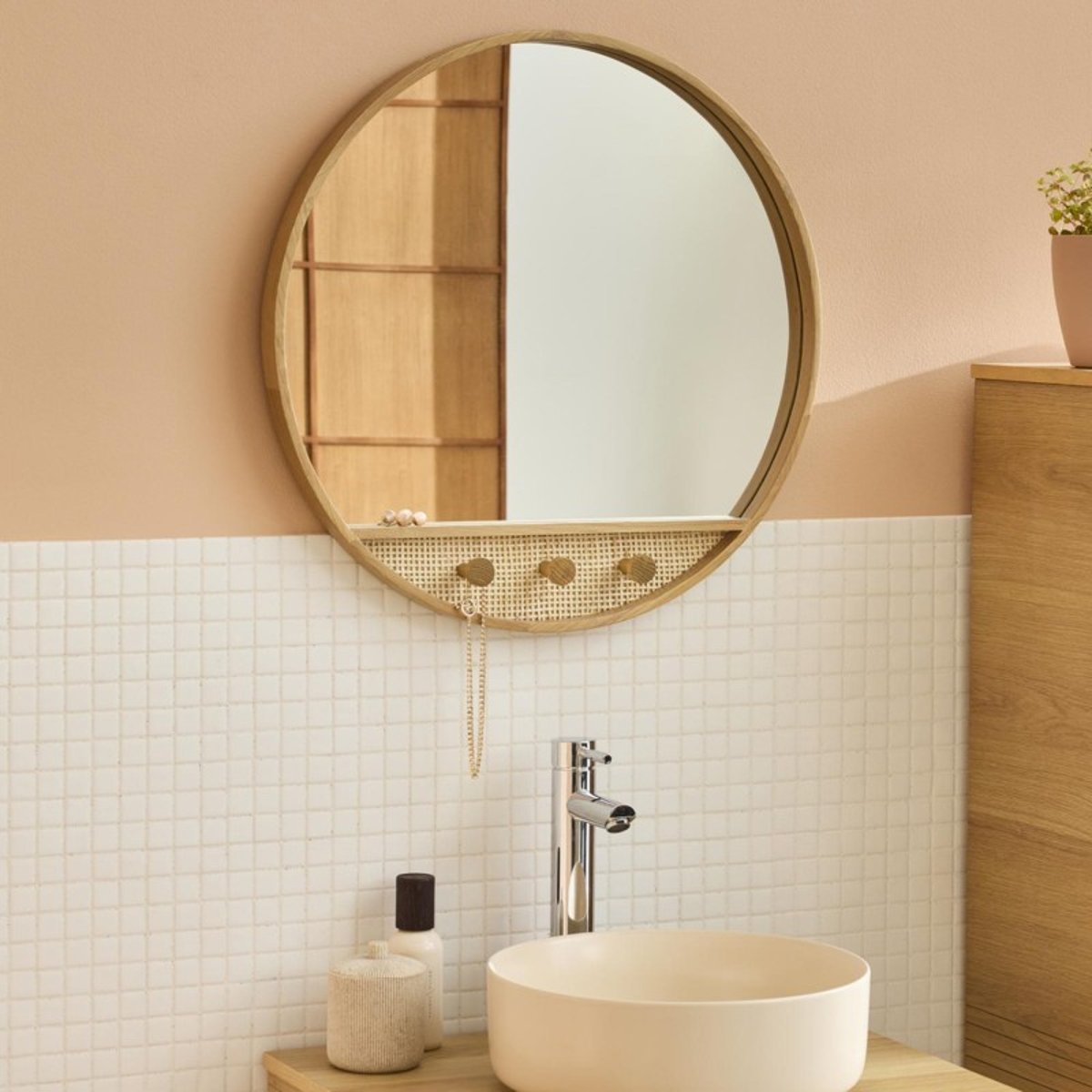 Miroir rond chêne 60x60cm NESTO chêne, MOB IN