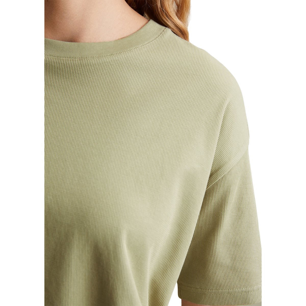 T-shirt oversize cropped en coton bio côtelé vert, MARC O’POLO DENIM