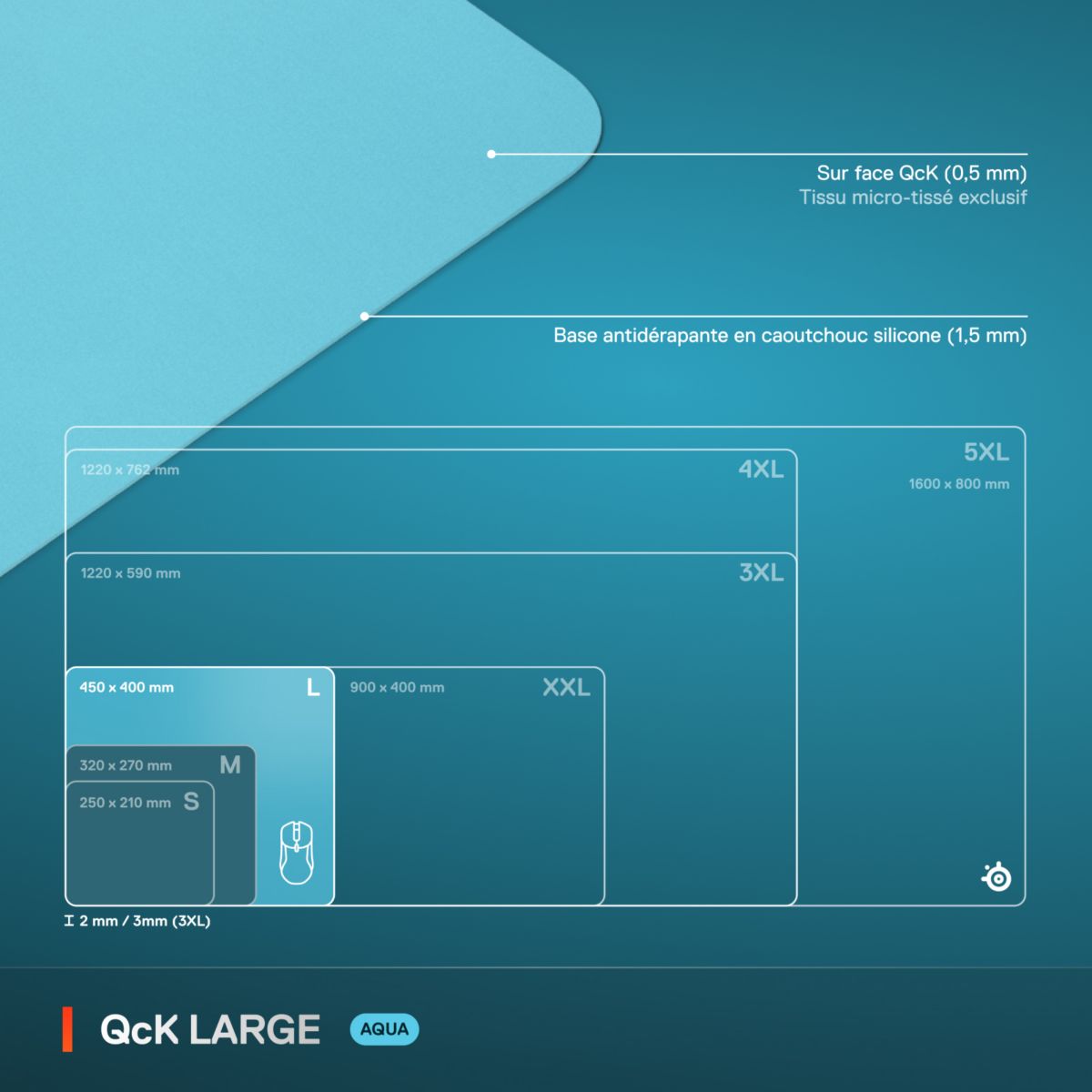 Tapis de souris QcK L Aqua couleur unique, STEELSERIES
