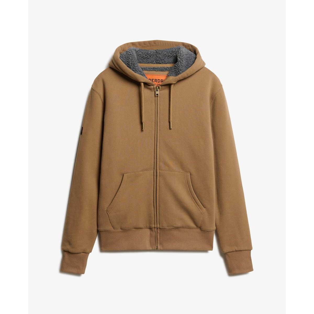 Sweat à capuche zippé et doublé en peau lainée caramel, SUPERDRY
