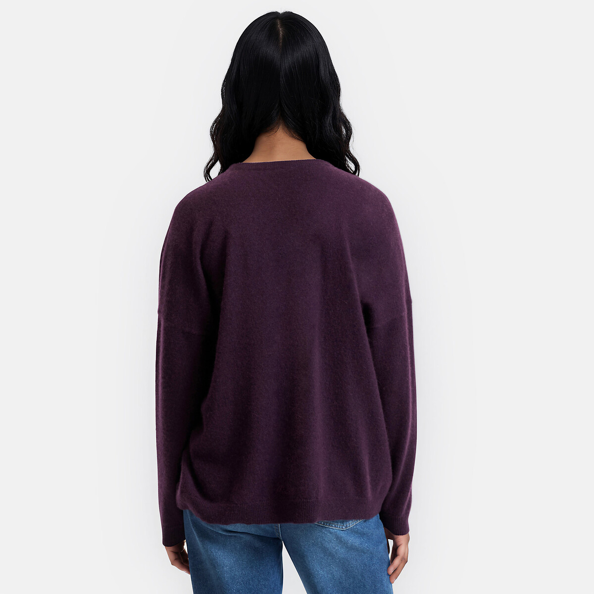 Pull col V en cachemire, oversize violet foncé, LA REDOUTE COLLECTIONS