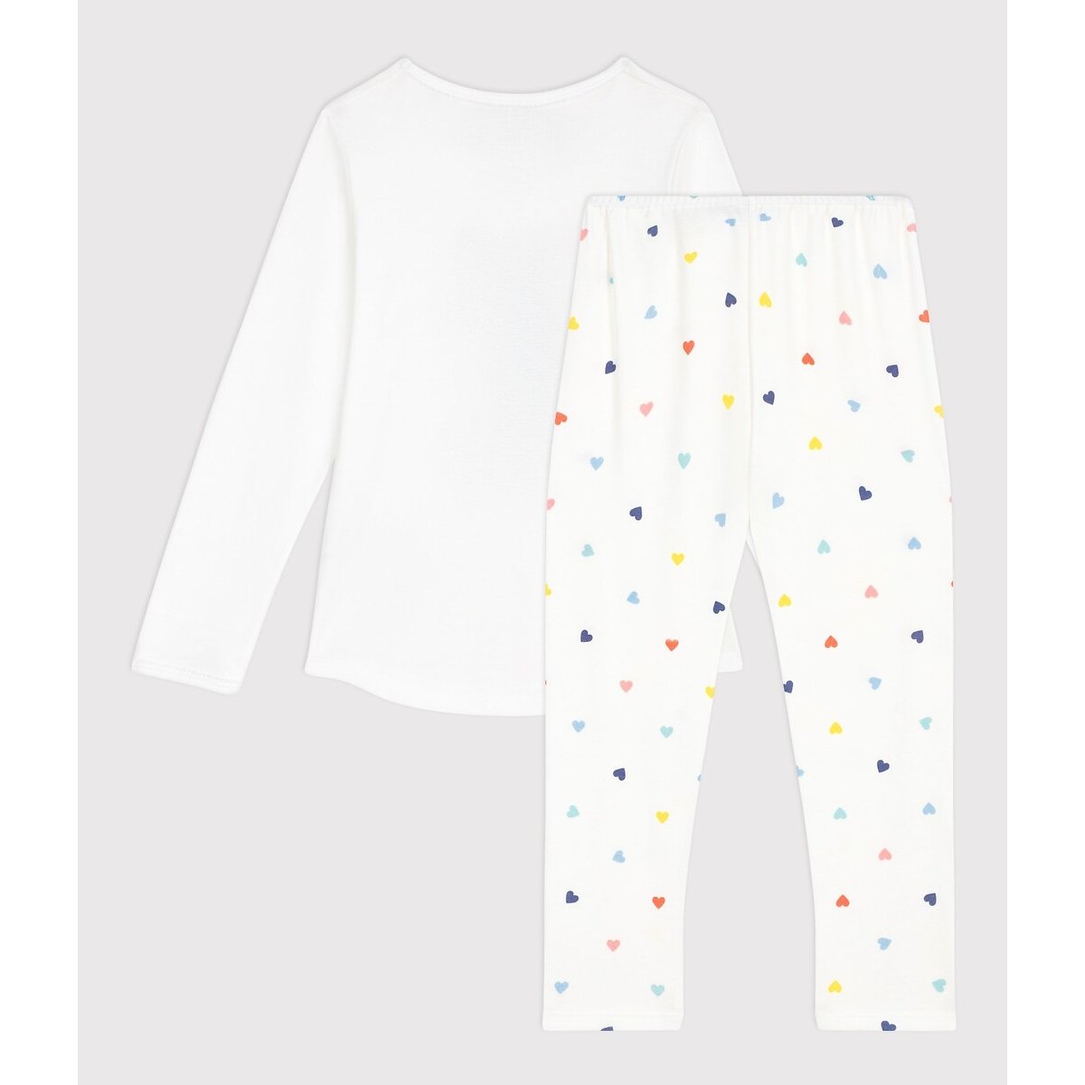 Pyjama en coton, motifs chat et coeurs blanc, PETIT BATEAU