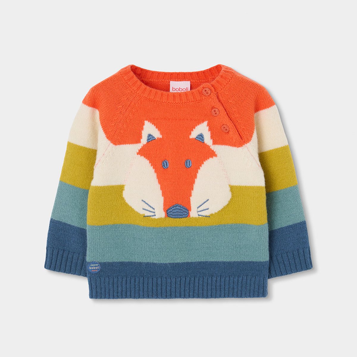 Pull garçon imprimé renard rayé orange, BOBOLI
