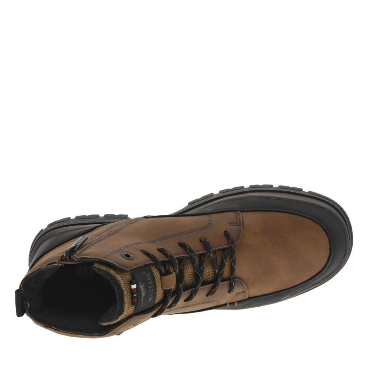 Bottines cognac à talon plat avec un logo imprimé sur le côté cognac, MUSTANG