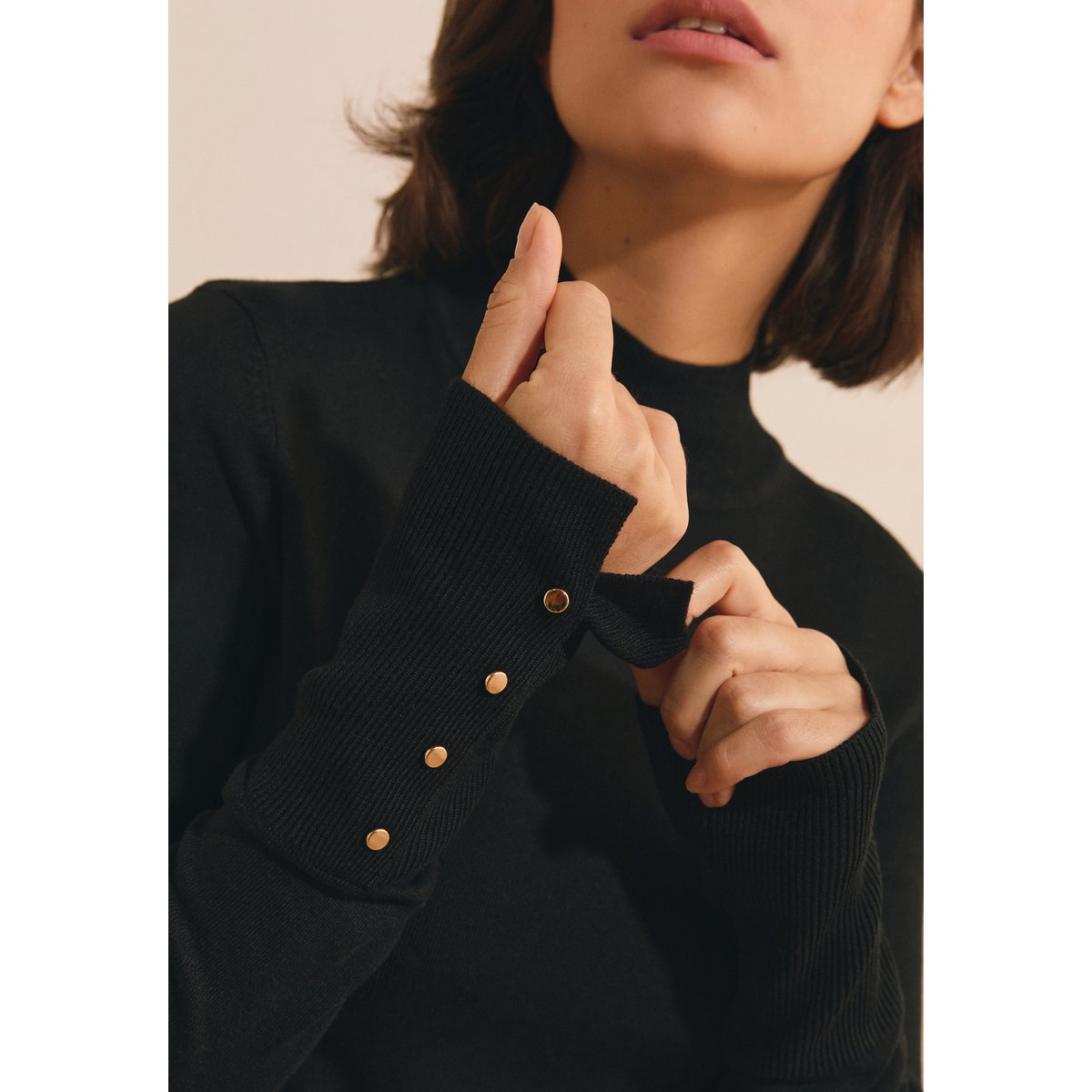 Pull en maille fine à manches mi-longues SAMI MONTANT noir, ETAM