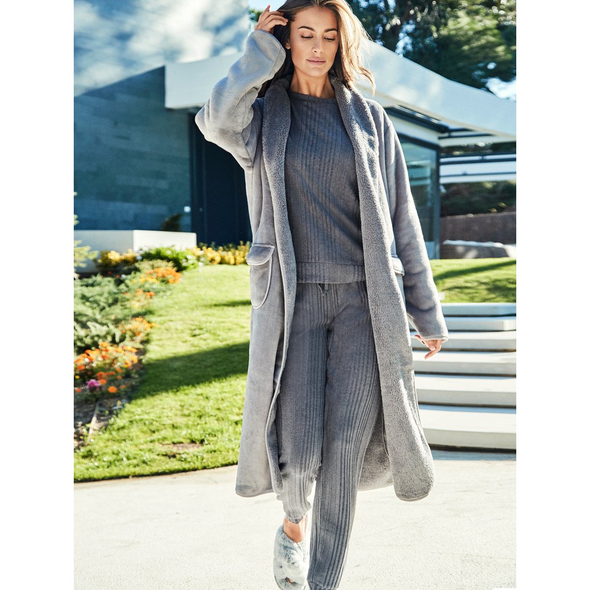 Robe de chambre mi-longue Supersoft gris, SELMARK