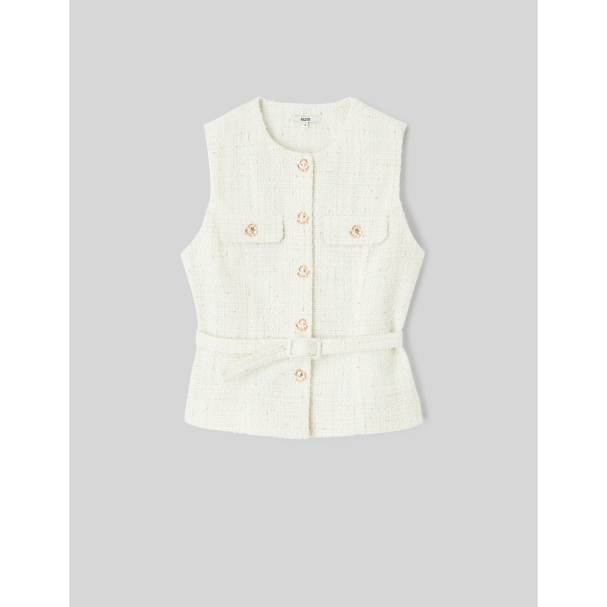 Veste en tweed sans manches blanc écru, BZB
