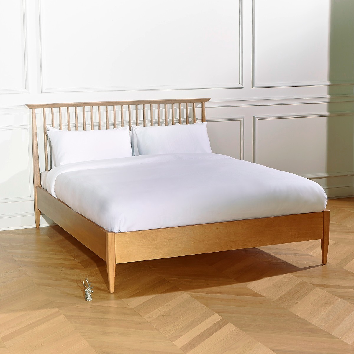 Lit 160x200 style vintage en hévéa EDWARD beige, ROBIN DES BOIS