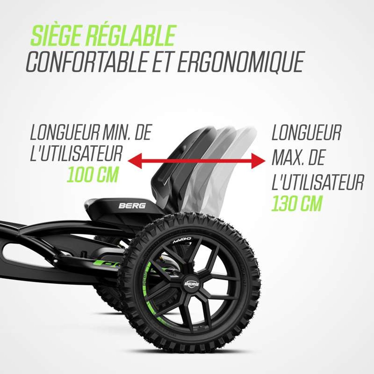 Kart à Pédales pour Enfants, 3+ Ans, Choppy Neo black/green, BERG TOYS