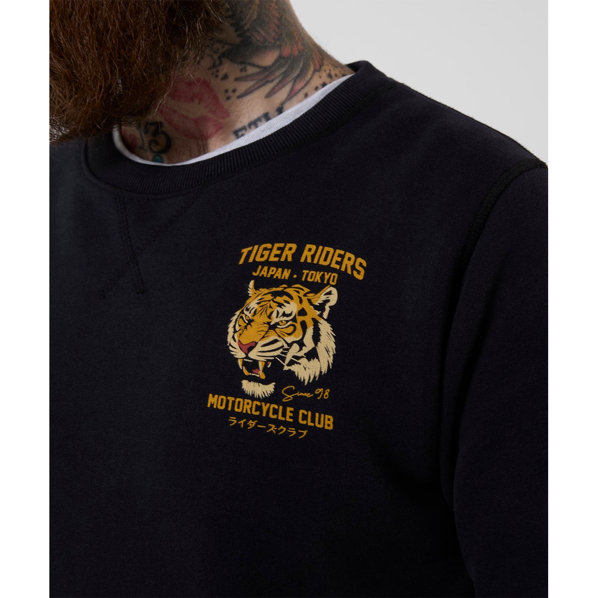 Sweat Col Rond Imprimé Dos Tiger Riders noir, JOE BROWNS