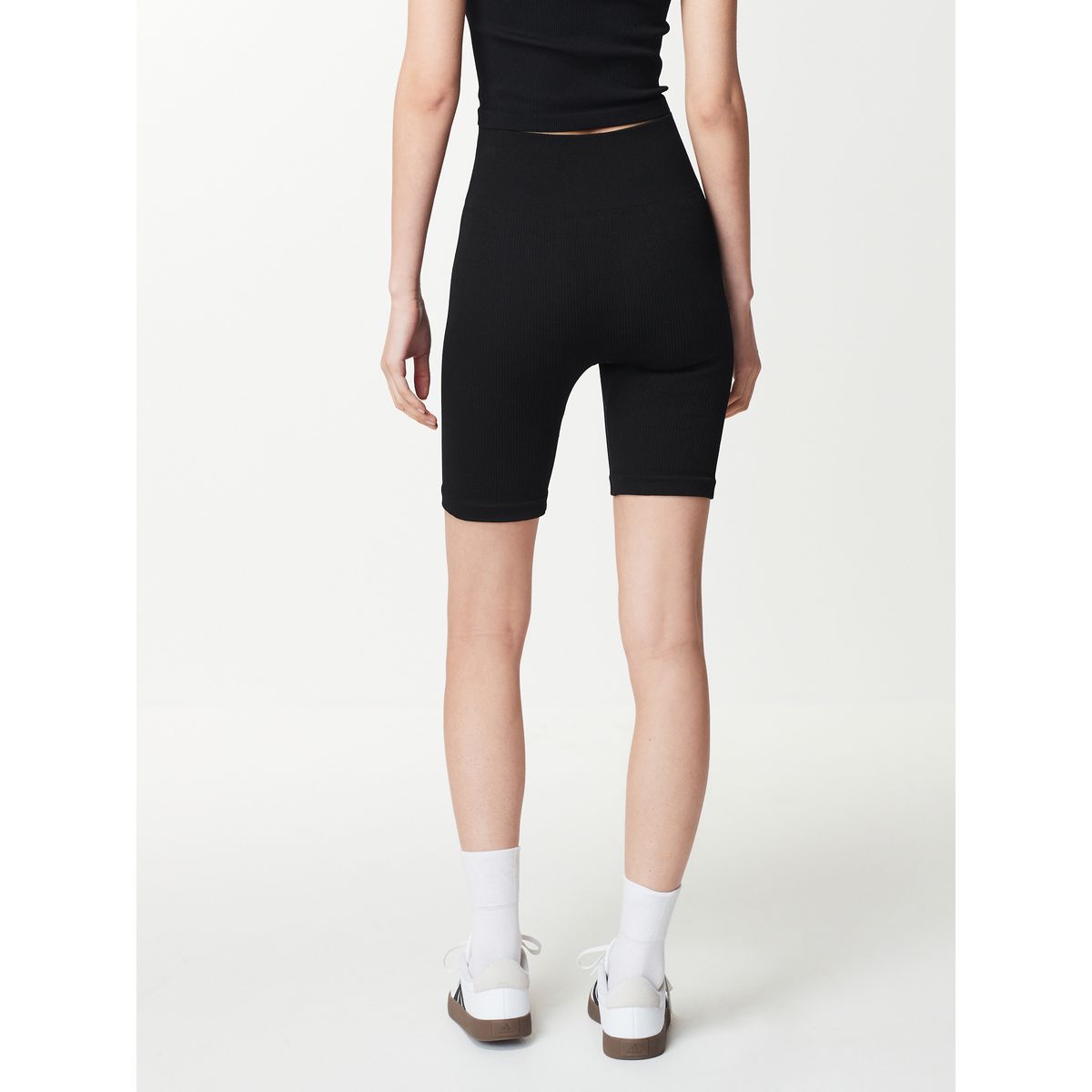 Short cycliste côtelé à taille haute noir, NEXT